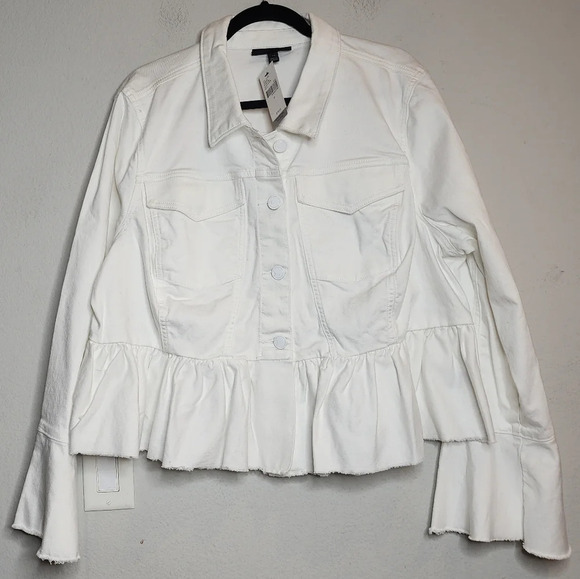 NWT Lane Bryant White Denim Jacket Peplum Hem Flare Sleeve Button Front Sz 22 3X - Picture 1 of 16